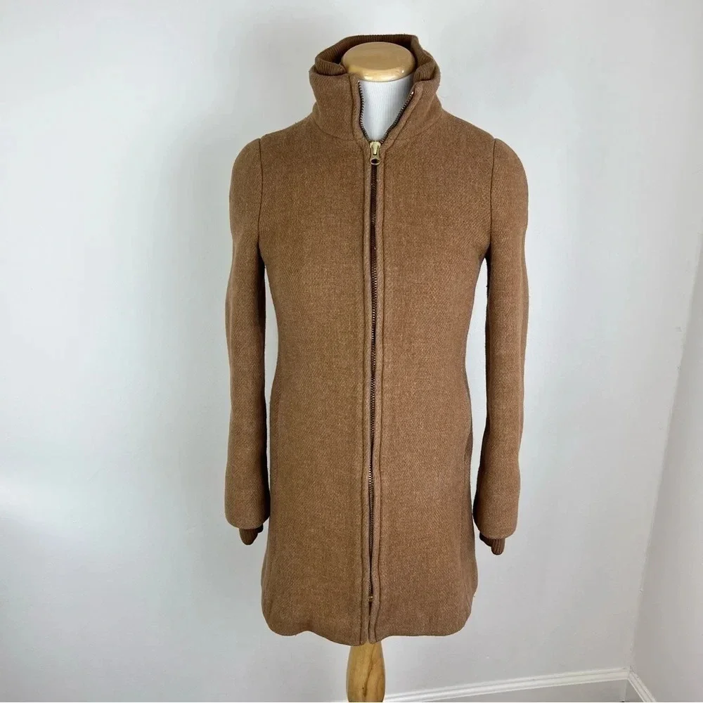 J. Crew Lodge Italian Wool Stadium Pea Coat Size 00 Tan Brown Camel b50 - Picture 4 of 11